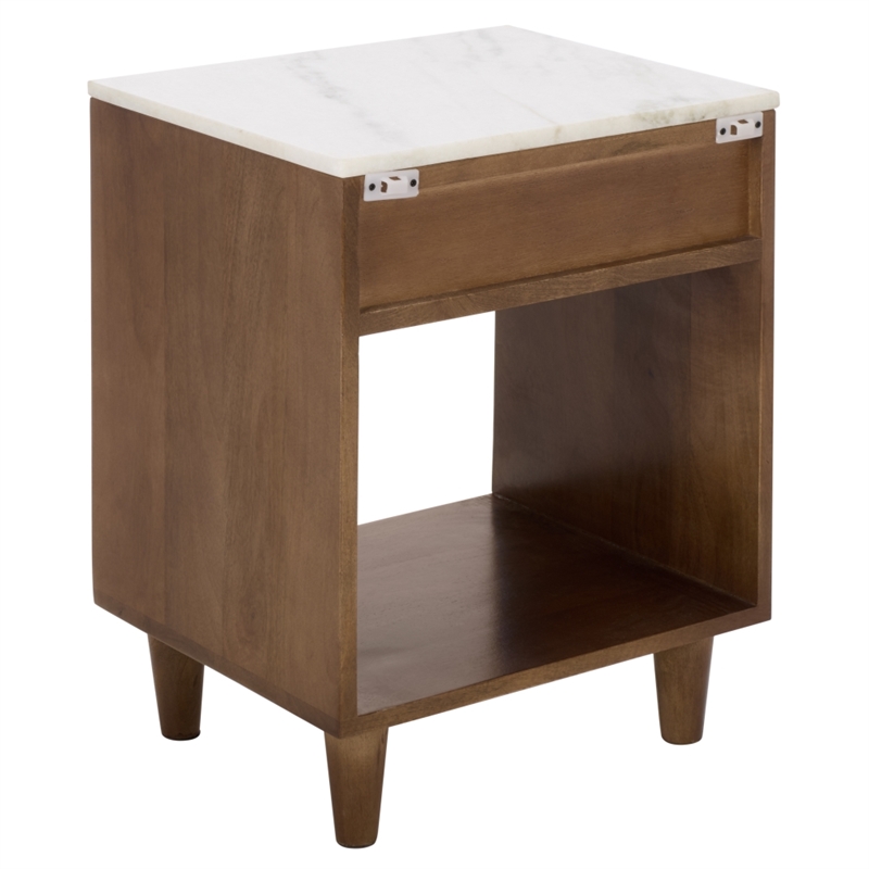 Safavieh Lyubov Marble and Wood Nightstand in White / Brown
