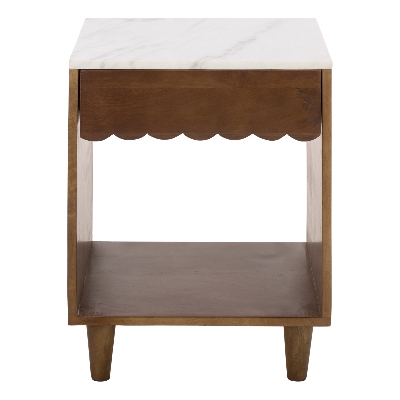 Safavieh Lyubov Marble and Wood Nightstand in White / Brown