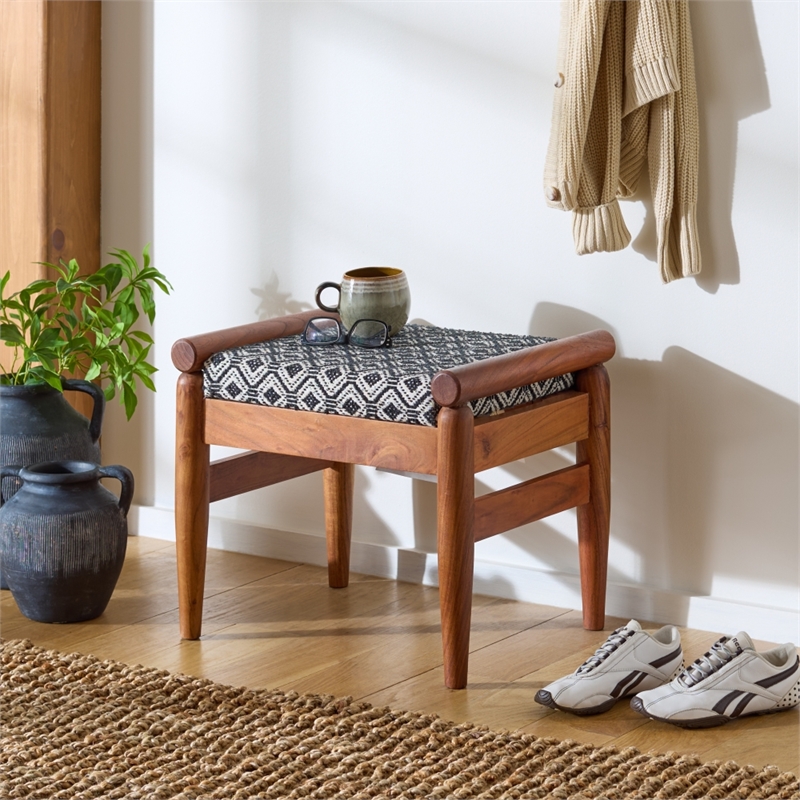 Safavieh Elmar Wood Ottoman in Navy / White / Natural