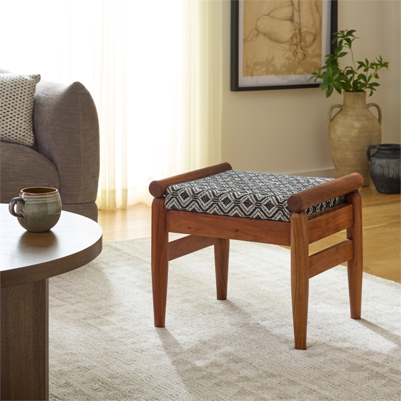 Safavieh Elmar Wood Ottoman in Navy / White / Natural