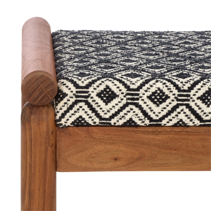 Safavieh Elmar Wood Ottoman in Navy / White / Natural