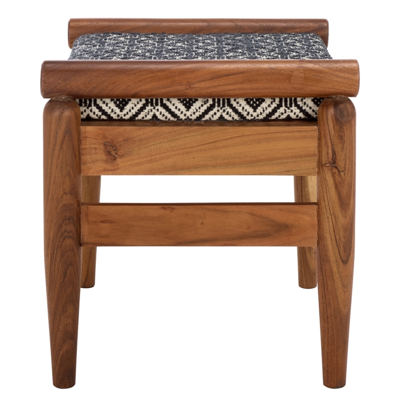 Safavieh Elmar Wood Ottoman in Navy / White / Natural