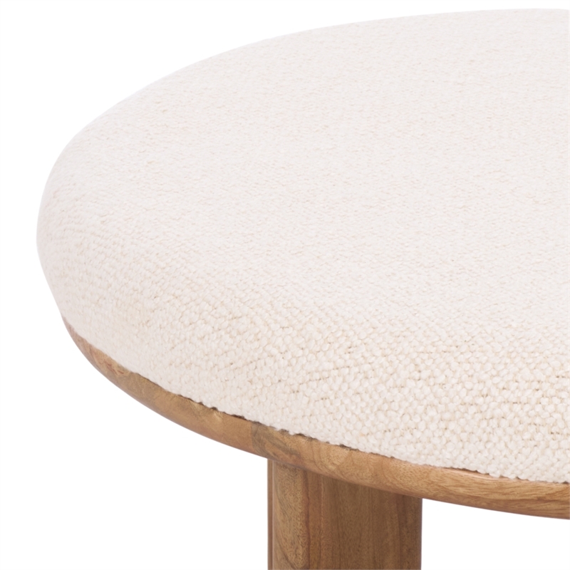 Safavieh Evgenia Round Wood Ottoman in White / Walnut