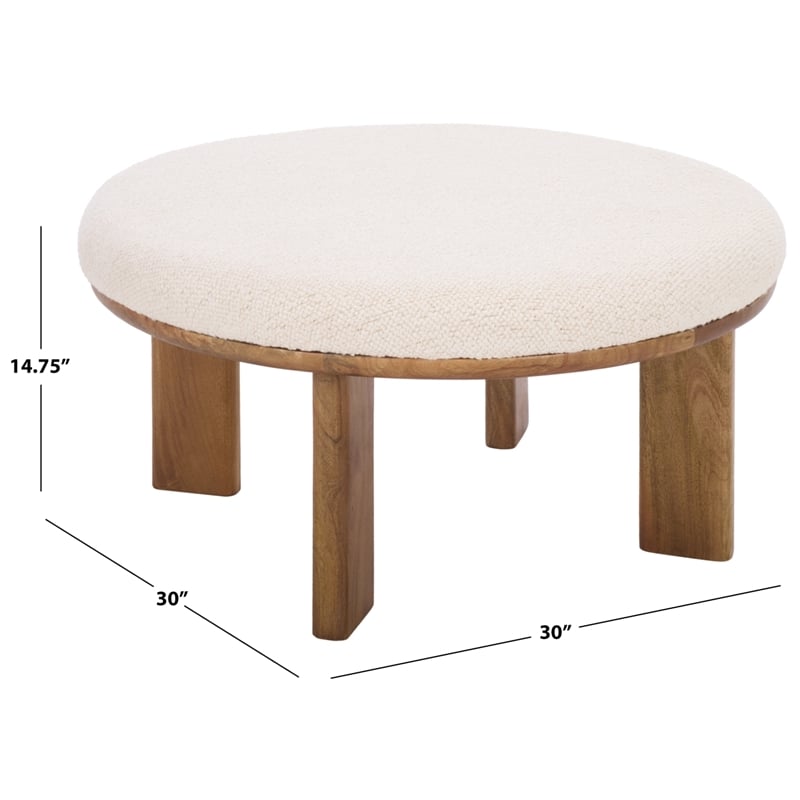 Safavieh Evgenia Round Wood Ottoman in White / Walnut
