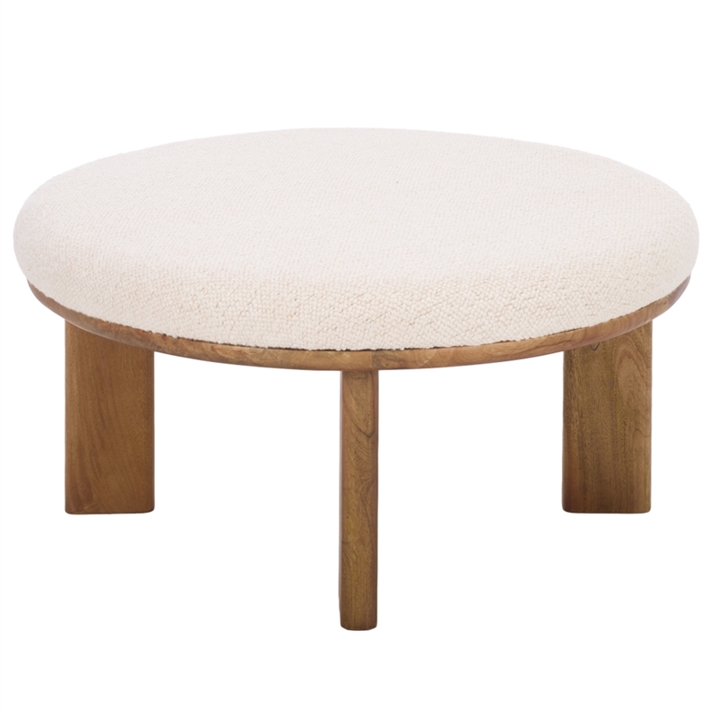 Safavieh Evgenia Round Wood Ottoman in White / Walnut