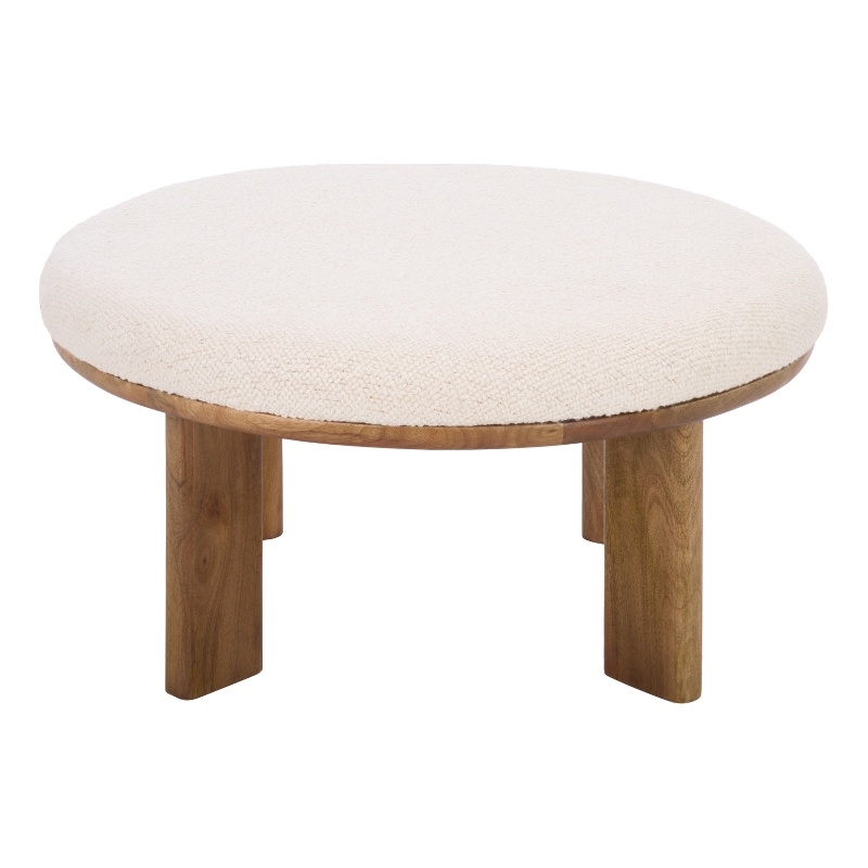 Safavieh Evgenia Round Wood Ottoman in White / Walnut