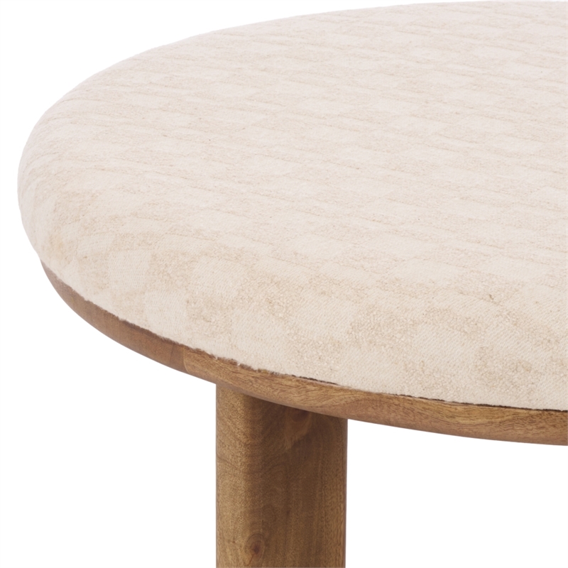 Safavieh Evgenia Round Wood Ottoman in Cream / Walnut