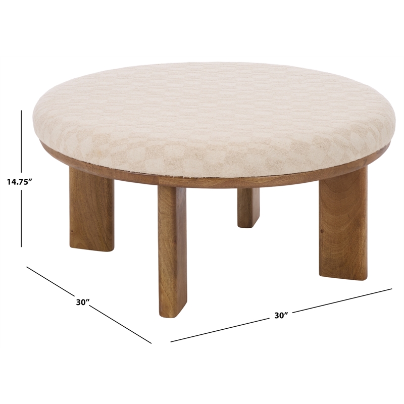Safavieh Evgenia Round Wood Ottoman in Cream / Walnut