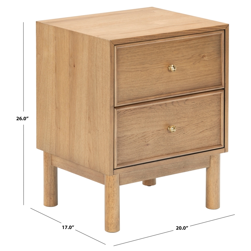 Safavieh Orion 2 Drawer Wood Nightstand in Brown / Oak