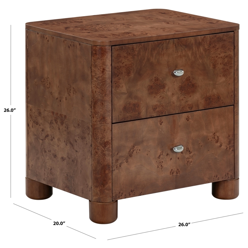 Safavieh Josephina Burl Wood Nightstand in Dark Walnut