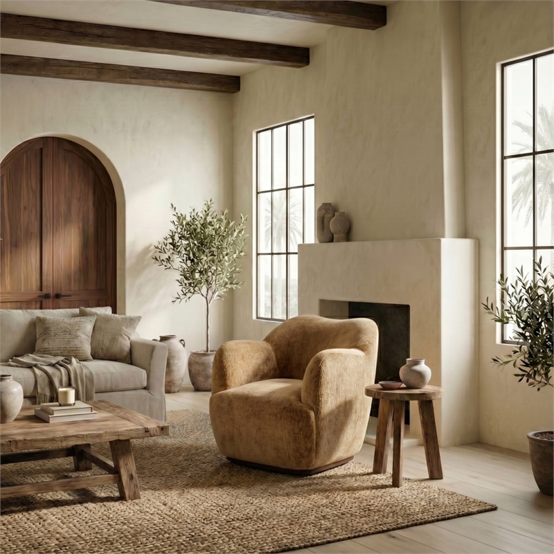 Safavieh Elizandra Chenille and Wood Swivel Chair in Amber