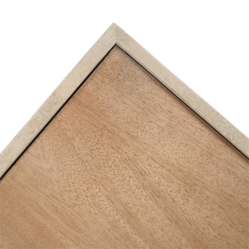 Safavieh Leslianne Wood and Travertine Accent Table in Natural / Beige