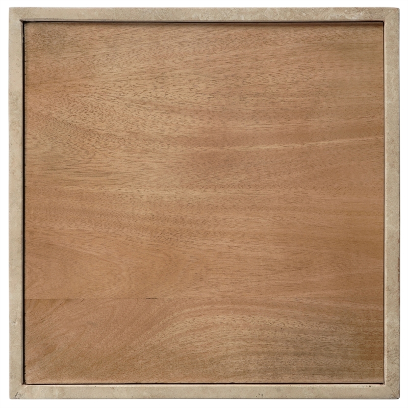 Safavieh Leslianne Wood and Travertine Accent Table in Natural / Beige