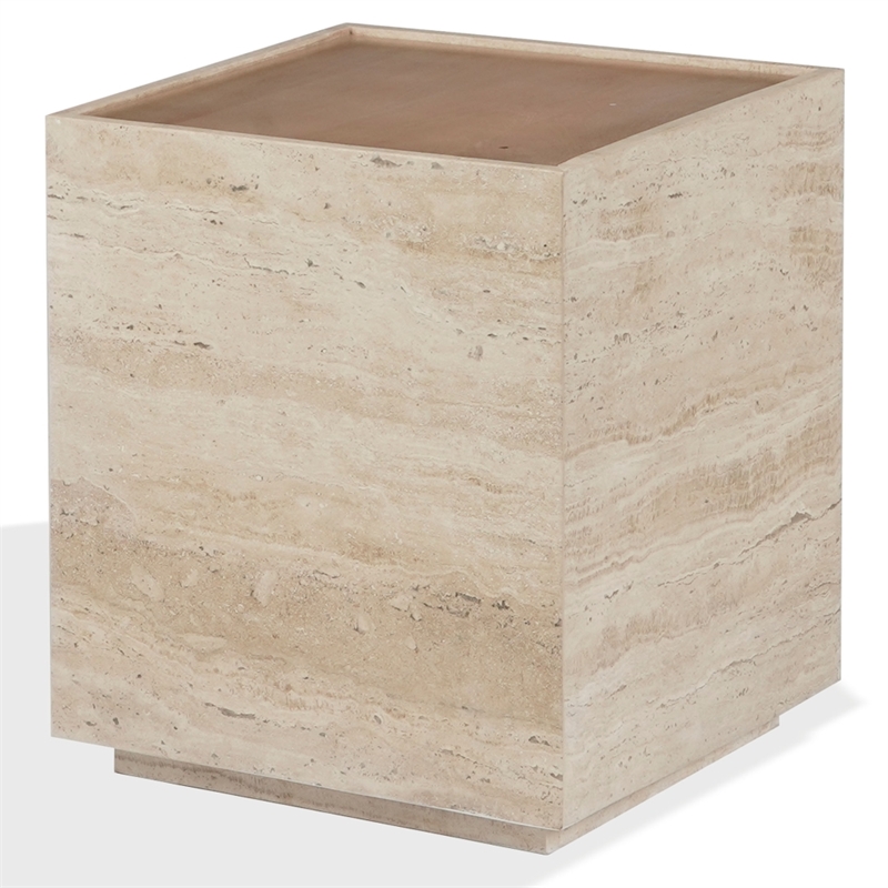 Safavieh Leslianne Wood and Travertine Accent Table in Natural / Beige
