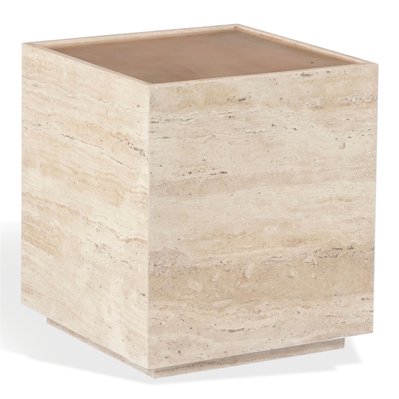 Safavieh Leslianne Wood and Travertine Accent Table in Natural / Beige