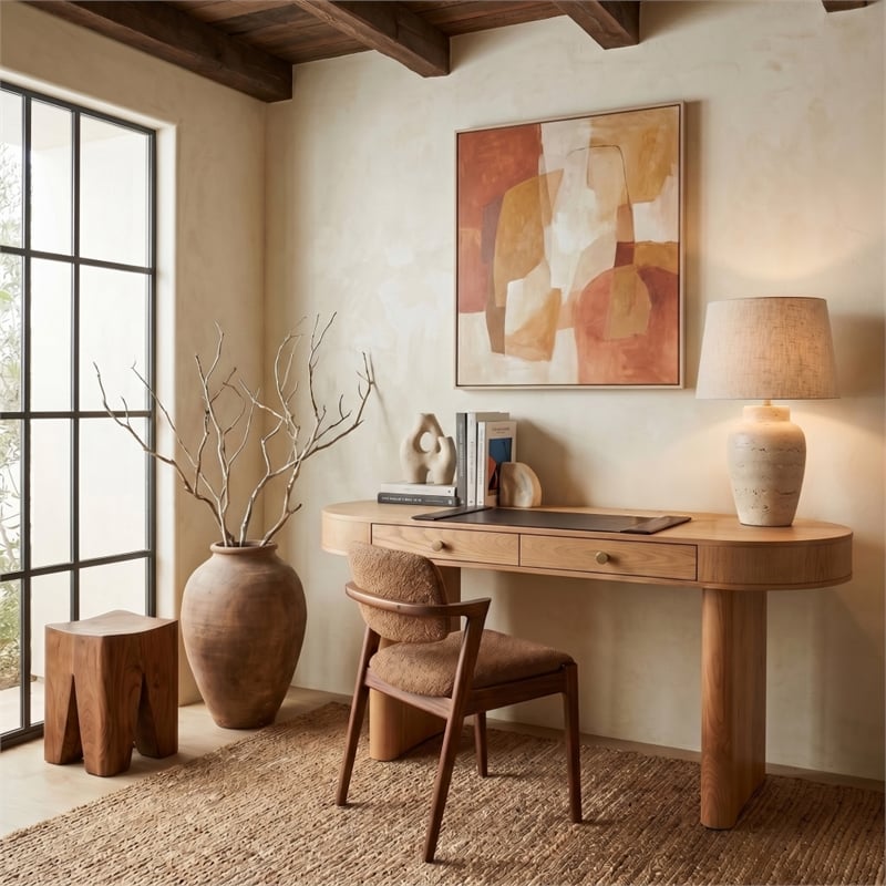 Safavieh Gialana 2 Drawer Oval Wood Desk in Natural