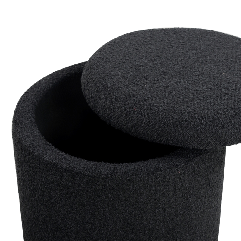 Safavieh Becka Round Boucle Storage Ottoma in Black / Natural