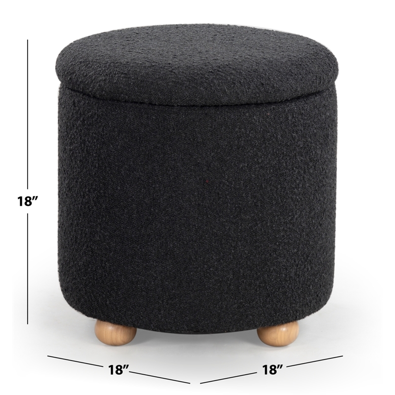 Safavieh Becka Round Boucle Storage Ottoma in Black / Natural