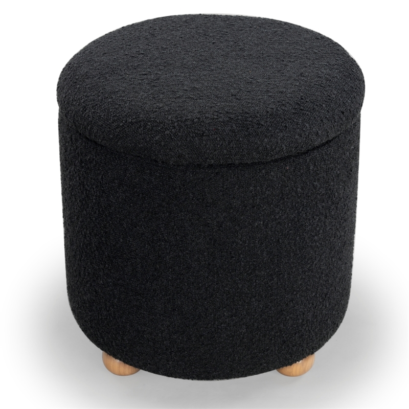 Safavieh Becka Round Boucle Storage Ottoma in Black / Natural