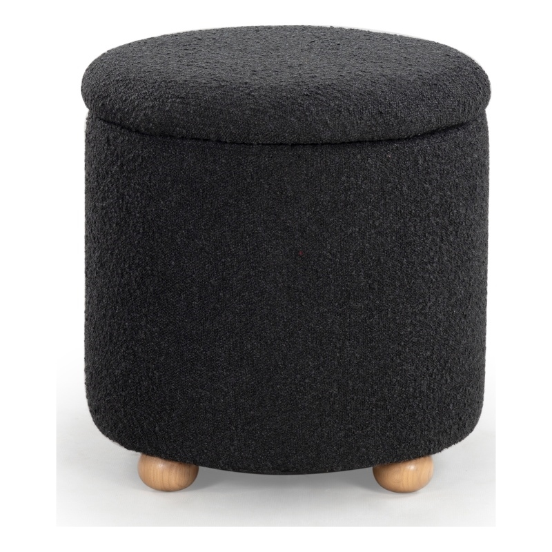 Safavieh Becka Round Boucle Storage Ottoma in Black / Natural