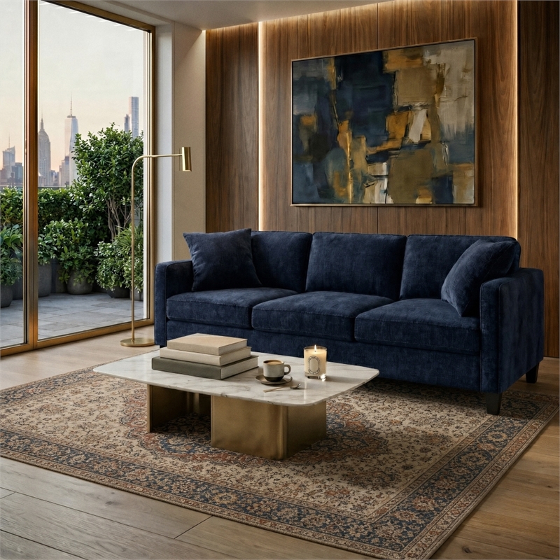 Safavieh Taylyn Chenille 3 Seat Sofa in Navy