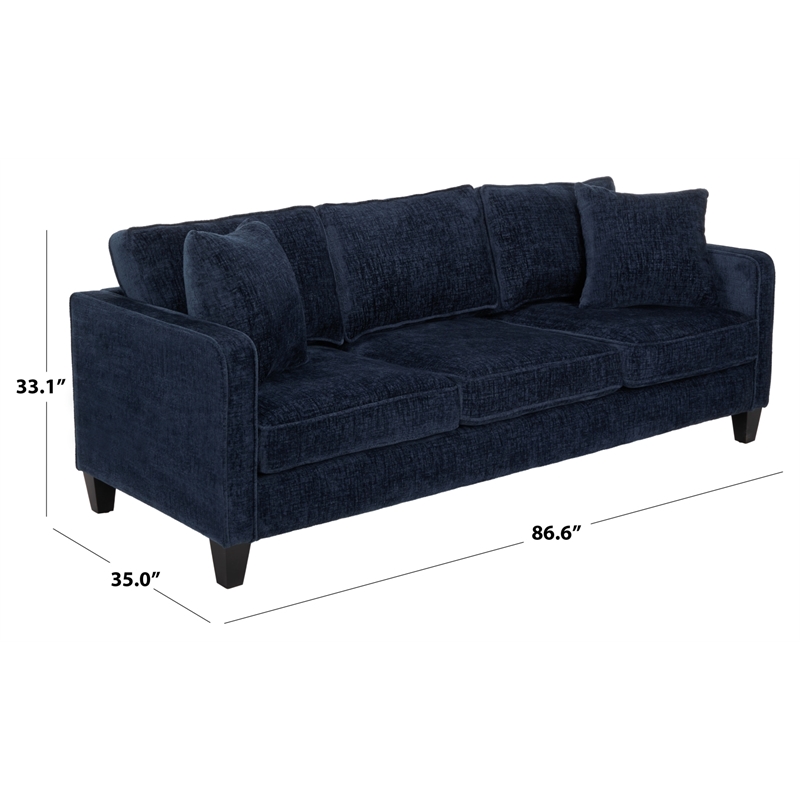 Safavieh Taylyn Chenille 3 Seat Sofa in Navy