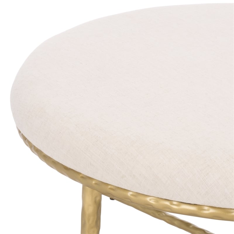 Safavieh Bogdana Round Iron Ottoman in Cream / Gold