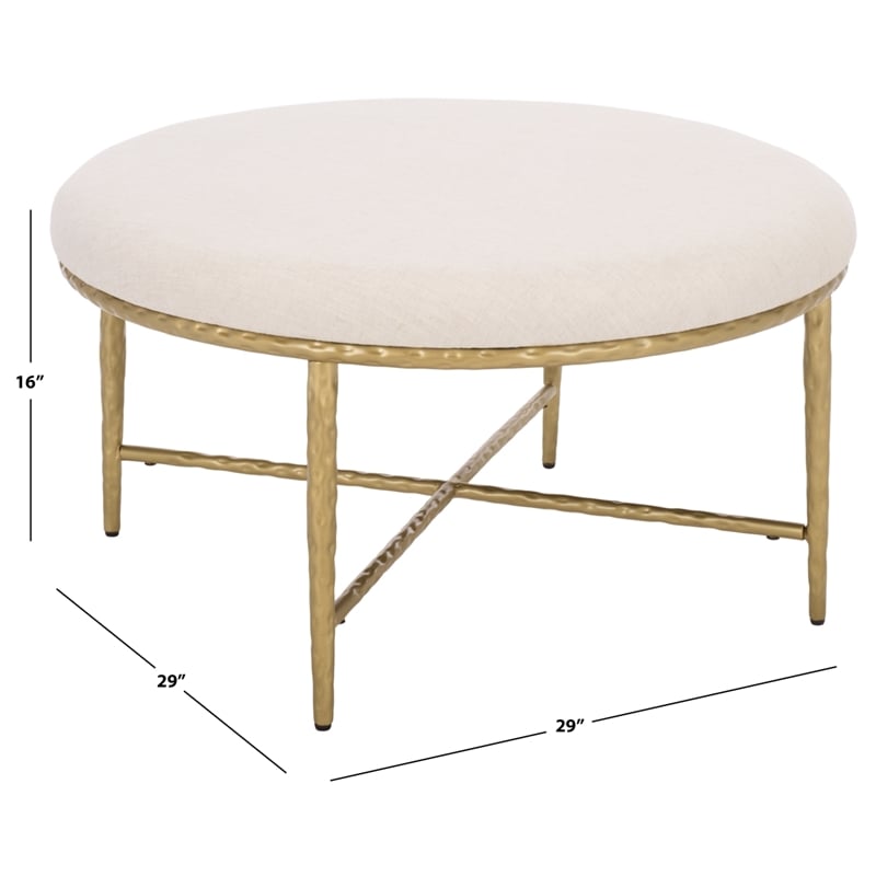 Safavieh Bogdana Round Iron Ottoman in Cream / Gold
