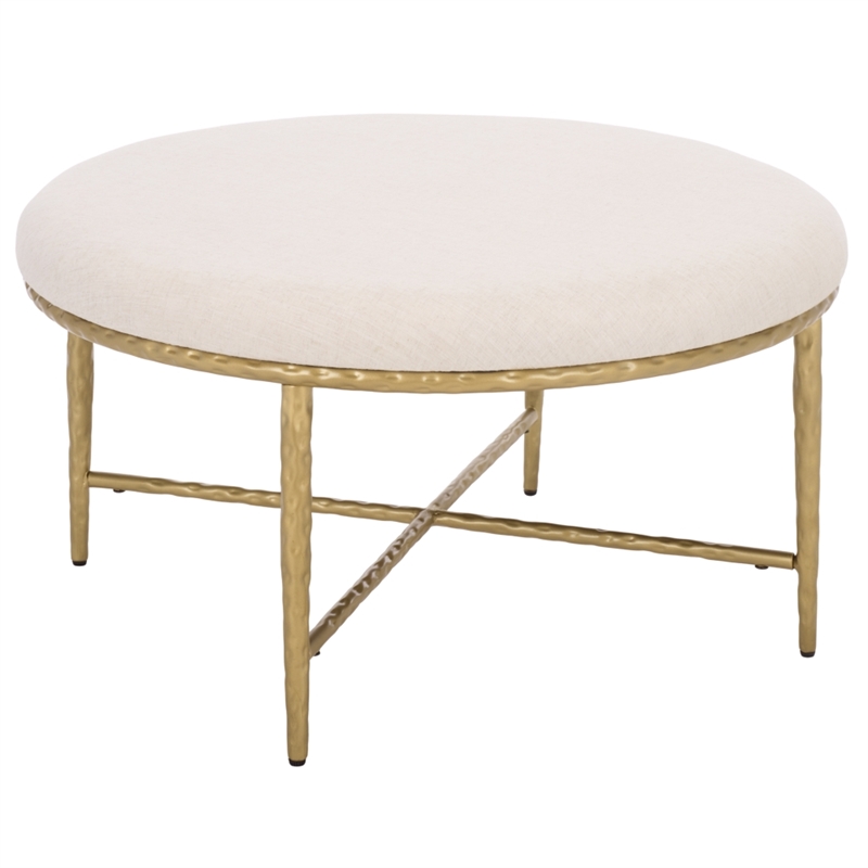 Safavieh Bogdana Round Iron Ottoman in Cream / Gold