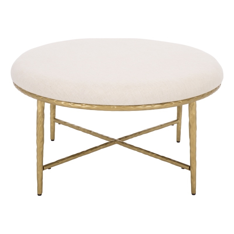 Safavieh Bogdana Round Iron Ottoman in Cream / Gold