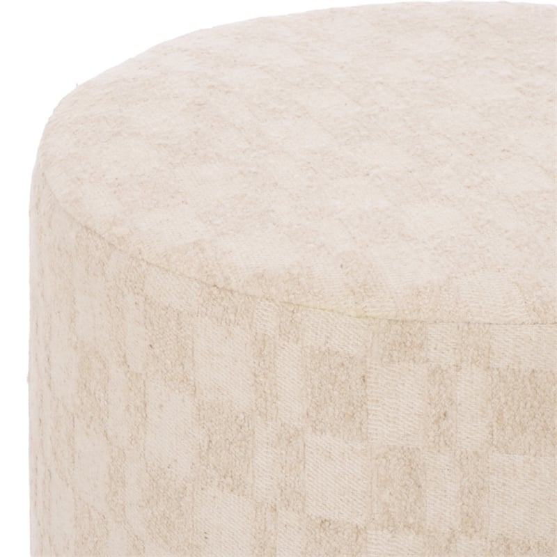 Safavieh Bronislava Round Wood Pouf in Cream / Walnut