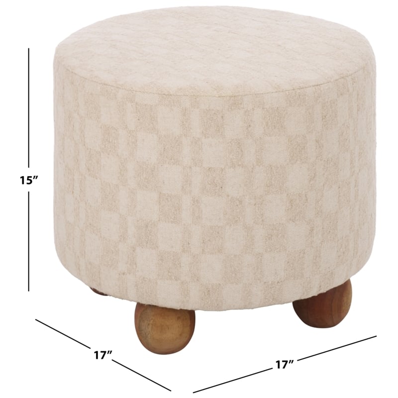 Safavieh Bronislava Round Wood Pouf in Cream / Walnut