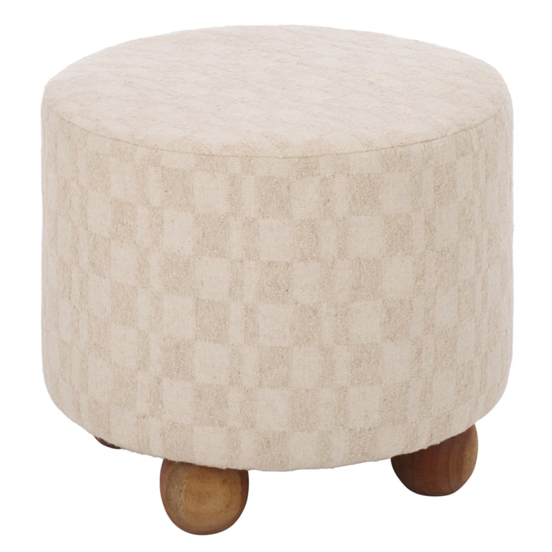 Safavieh Bronislava Round Wood Pouf in Cream / Walnut
