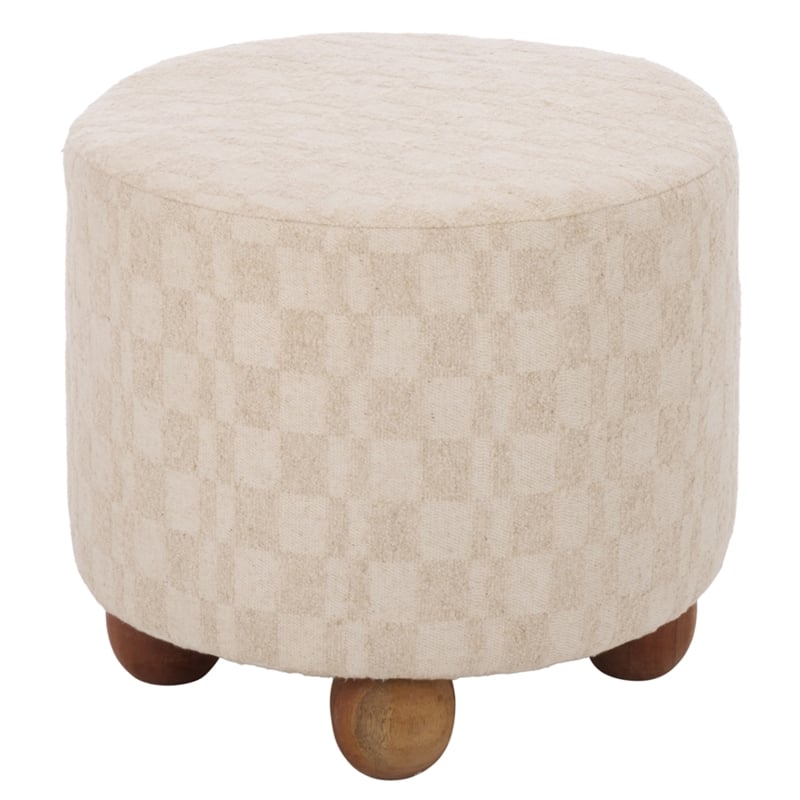 Safavieh Bronislava Round Wood Pouf in Cream / Walnut