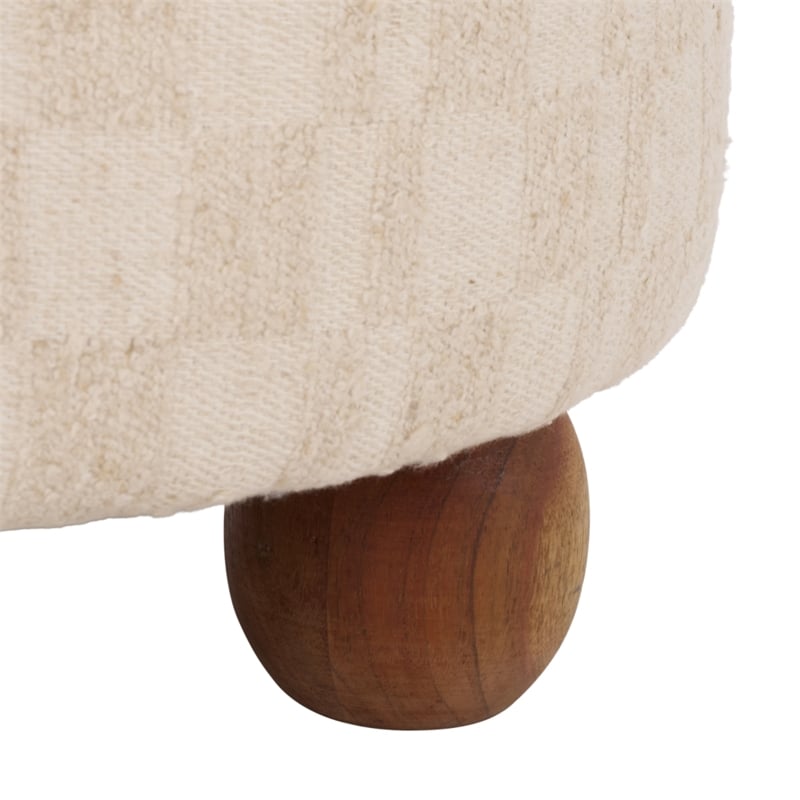 Safavieh Bronislava Round Wood Pouf in Cream / Walnut