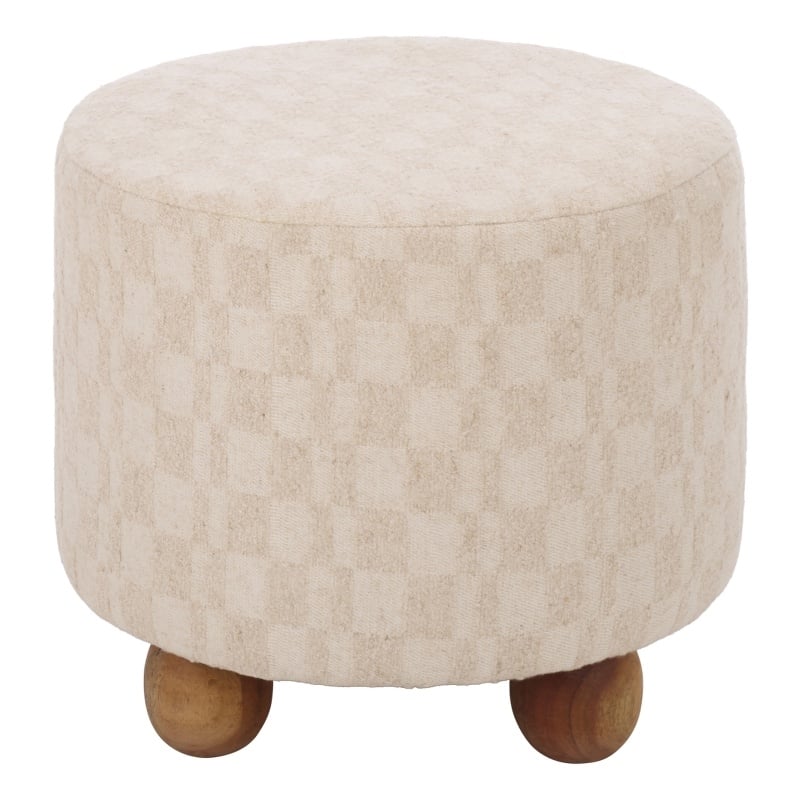 Safavieh Bronislava Round Wood Pouf in Cream / Walnut