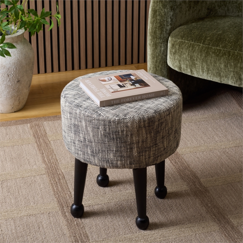Safavieh Esfir Round Wood Pouf in Navy / Black