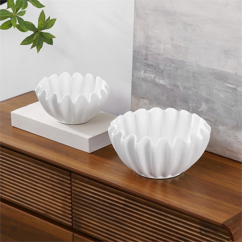 Safavieh Leni Ruffle Ceramic Vase Set 2 in White
