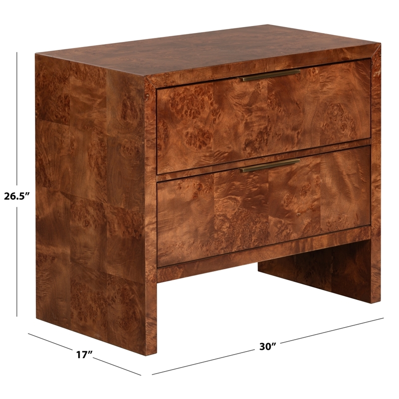Safavieh Francene Burl Wood Nightstand in Walnut