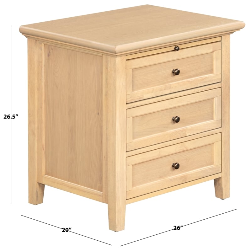 Safavieh Trevor 3 Drawer Wood Nightstand in Oak