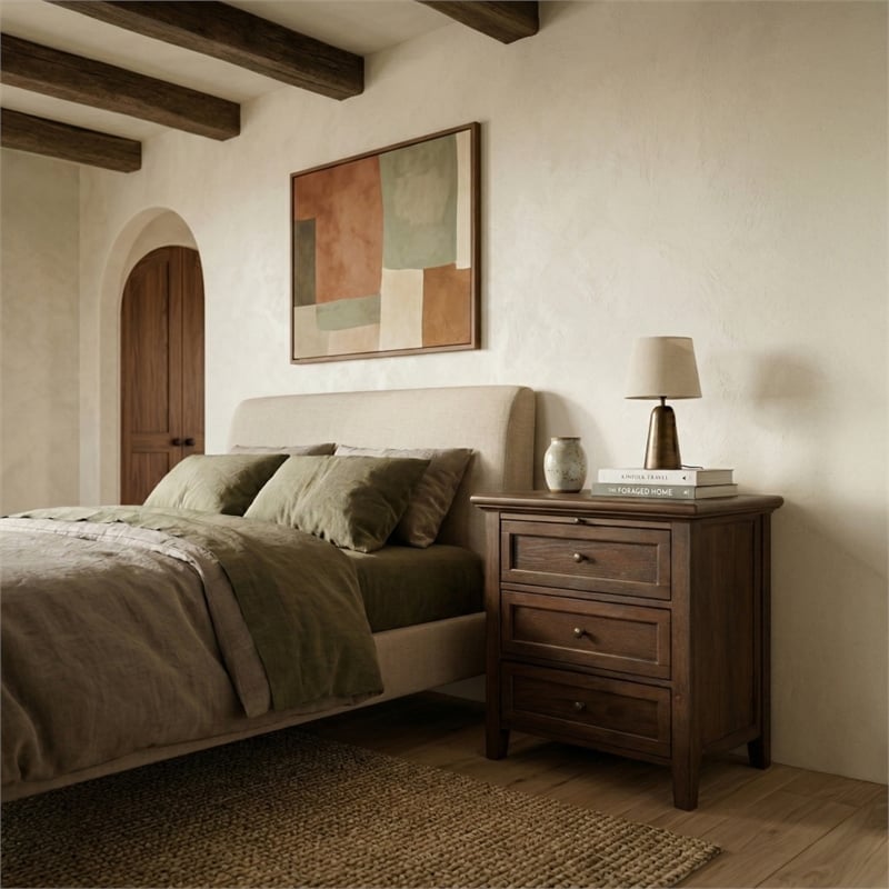Safavieh Trevor 3 Drawer Wood Nightstand in Dark Walnut