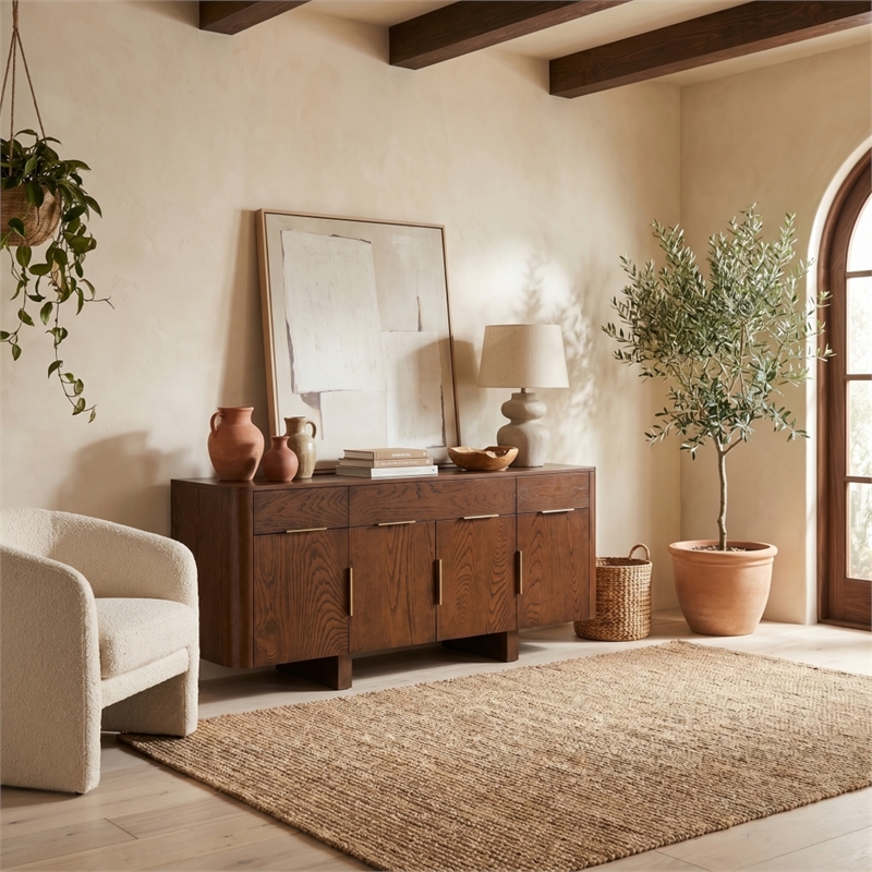 Safavieh Dorothea 3 Drawer Wood Sideboard in Walnut