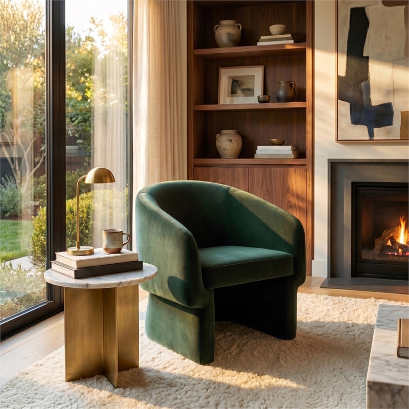 Safavieh Susie Barrel Wood Back Accent Chair in Olive