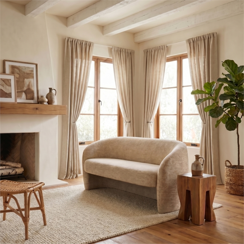 Safavieh Zhao Wood  Curved Loveseat in Light Brown