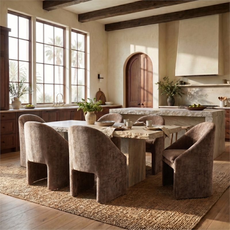 Safavieh Kagan Chenille and Wood Dining Chair in Brown