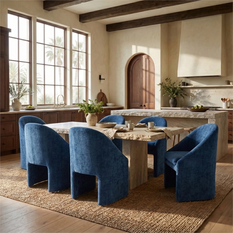 Safavieh Kagan Chenille and Wood Dining Chair in Navy