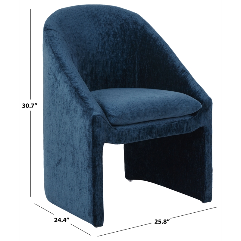 Safavieh Kagan Chenille and Wood Dining Chair in Navy
