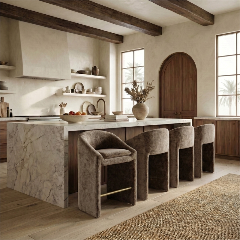 Safavieh Kagan Chenille and Wood Counter Stool in Brown