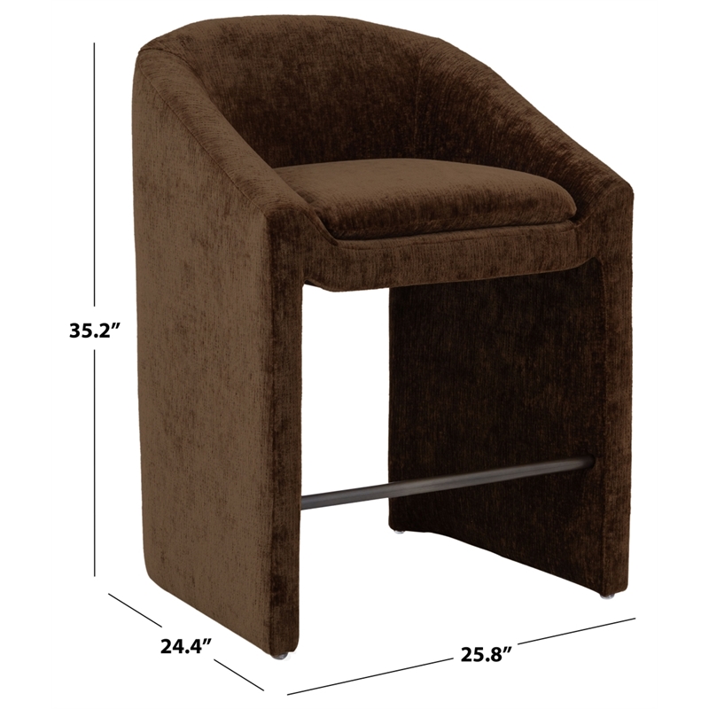 Safavieh Kagan Chenille and Wood Counter Stool in Brown