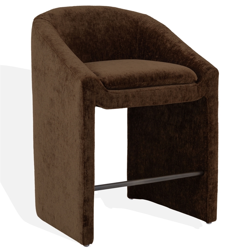 Safavieh Kagan Chenille and Wood Counter Stool in Brown